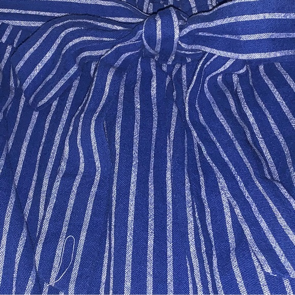 Everly Striped Linen Blend Elastic Waist Paper-Bag Shorts W/ Matching Tie Belt - Picture 2 of 3